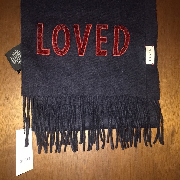 Gucci LOVED Scarf Silk blend Navy New with tags Made in Italy - Picture 2 of 6